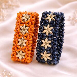 Pair of Boho Inspired Woven Dyed Wood Bead Stretch Bracelets